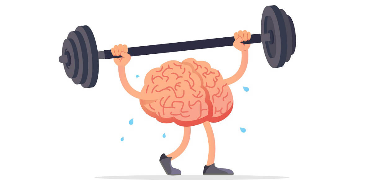 cartoon of a brain lifting a weight bar neurobics fun and fitness for your brain