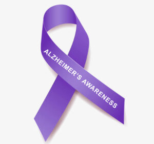 purple ribbon designating alzheimer's awareness
